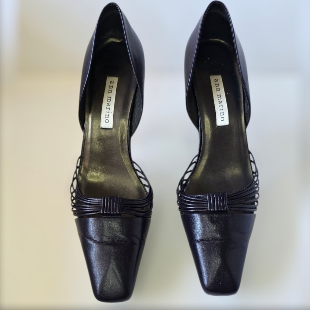 Ann Marino d'Orsay Plum Heels Square Toe Woven Strap Pumps Vintage Sz. 8.5 - Picture 2 of 11